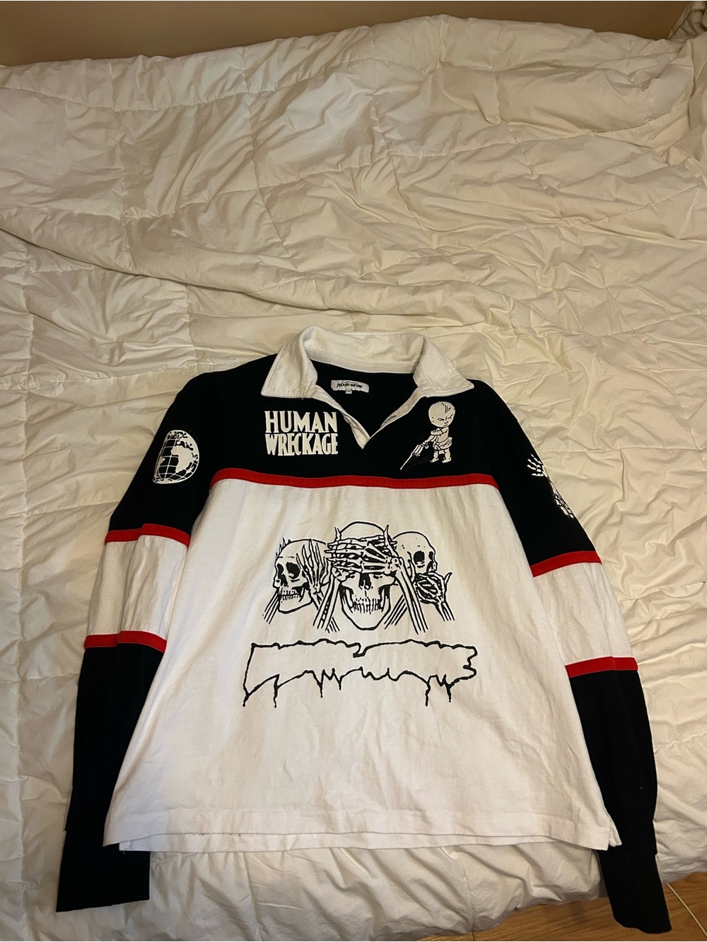 FA Graphic Rugby-Style Long Sleeve Top - Black, White, Red